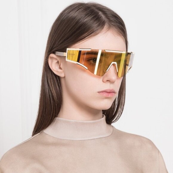 Balmain Men Sunglasses FLECHE BPS-138B-141 Gold Bronze Mirror Mask BRAND NEW - Picture 11 of 15